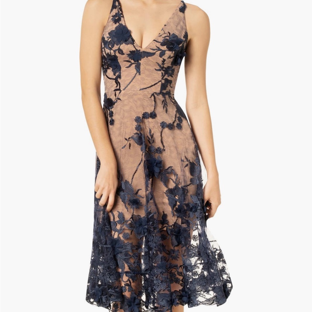 Dress the Population Navy Floral Lace Midi Dress